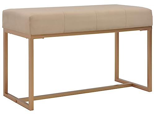 SDWEHO7 Sitzhocker mit Eisenbeine, Sitzbank, Flurbank für Wohnzimmer Schlafzimmer, Wohnung Einrichtung, Schuhbank, Garderobenbank, 80 x 36 x 45 cm Beige und Golden Samt