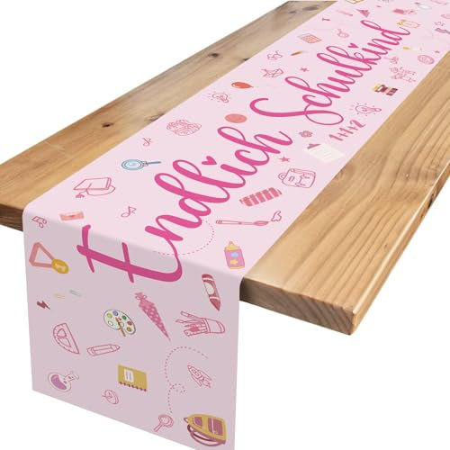 Tischdeko Einschulung,Rosa Endlich Schulkind Mädchen Deko Schulanfang Tischläufer für Schulkind Schulstart Party Dekoration 180 x 35cm