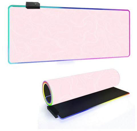 Fansu Alfombrilla para Ratón RGB, Abstracto XXL Grande Gaming Mousepad con 14 Modos de Iluminación 7 Colores LED Mouse Pad Teclado Almohadilla de Escritorio para PC Laptop (Sakura Pink,800x300x4mm)