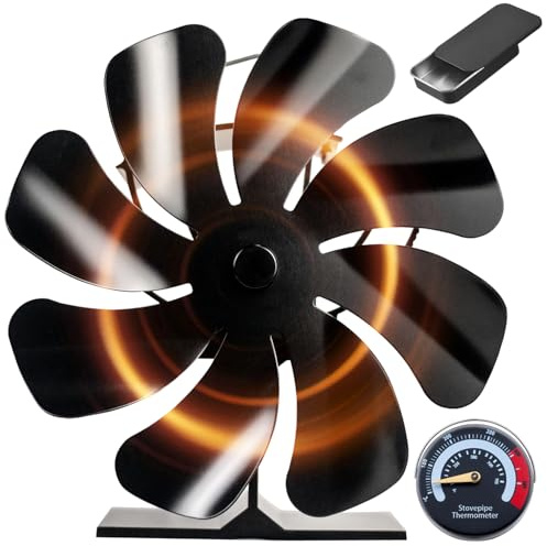 Tomersun Wood Stove Fan Heat Powered Stove Fan, Fireplace Fan for Wood Burning Stove/Pellet//Fireplace/Heater, with Thermometer