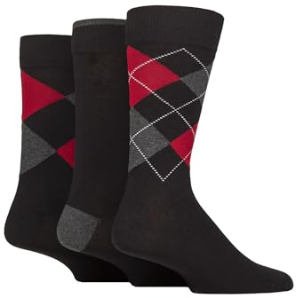 Glenmuir Men’s 3 Pair Cotton Socks – New Waverley Argyle & Plain, Soft, Breathable for Work & Dress Wear, Comfortable Everyday Fit, Classic Diamond Pattern, Size 7-11