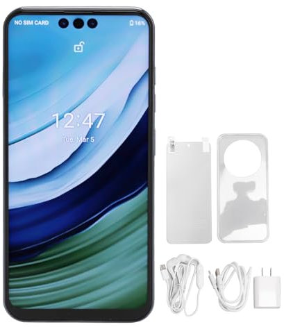 Yanmis Smartphone, Schermata LCD HD da 6,7 pollici 1440x3040 Risoluzione 16mp da 32 MP per Fotocamera Posteriore da 12 GB RAM 256 GB ROM, con Sblocco con la Tecnologia AI, per il (BLACK)