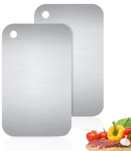 2 Stück Stainless Steel Cutting Board, Titan Schneidebrett für Fleisch, Gemüse und Obst, Leicht zu Reinigen, Geeignet für Kochen in der Küche, Gemüse, Fleisch, Obst (15x25cm)
