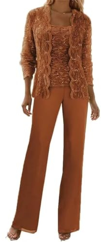 TANPAUL 3 Teilig Chiffon Hosenanzug Damen Festlich Elegant - Spitze Pailletten Brautmutterkleider Große Größe Langarm Festlich Formelle Abendanzüge Sets
