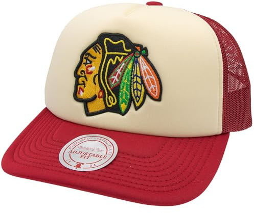 Mitchell & Ness NHL Vintage Block Eishockey Trucker Cap - Chicago Blackhawks 100% Polyester, verstellbar, Herren, Frauen, Kinder, Unisex, Frühling, Sommer, Herbst, Winter
