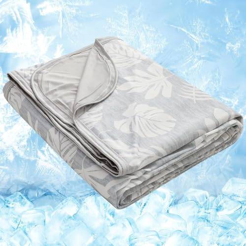 RUMBALUXY Kühldecke 130 x 180 cm Sommerdecke Q-Max >0,45 –Ultra-Weich & Hautfreundlich Atmungsaktive für Hitzewallungen, Leicht Decke für Bett, Couch & Reisen, Grau Tropisch