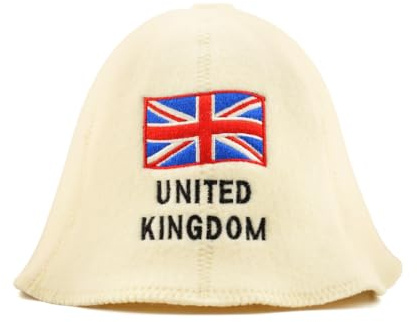 SAUNA GURU Chapeau de sauna naturel « UK » blanc - 100 % feutre de laine bio pour homme et femme pour Banya russe - Protège la tête de la chaleur - Guide eBook inclus - Brodé