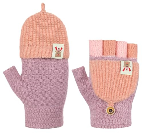 behone Flip top guanti bambino invernali,Guanti invernali mezze dita in maglia,Guanti mezze dita per bambini,Adatto a bambini dai 3 agli 8 anni