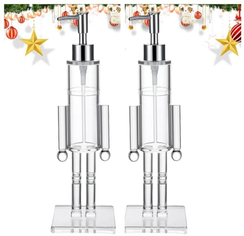 2PCS Nutcracker Soap Dispenser, Clear Acrylic Nutcracker Christmas Soap Dispenser, Decorative Refillable Container Pump Bottle For Holiday Bathroom & Home Kitchen Decor, 300ML