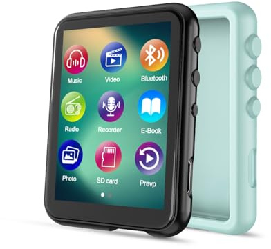 64GB MP3 Player with Bluetooth 5.3, QNGEE 2.4 inch Full Touchscreen Music MP3 for Kids, FM Radio, Voice Recorder, HiFi Sound, E-Book, Earphones Included Blue