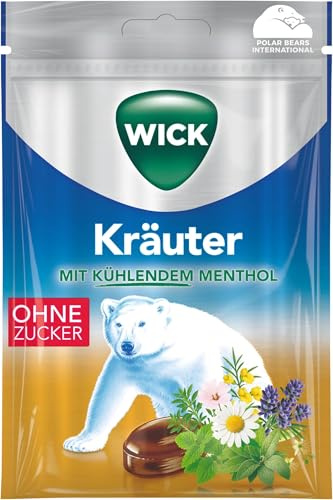 WICK Kräuter Hustenbonbon - ohne Zucker - ein tiefes Atemerlebnis dank des wohltuenden Geschmacks von erlesenen Kräuterextraktenin Kombination mit Kühl schmeckendem Menthol - 5er Pack (1 x 72 g)