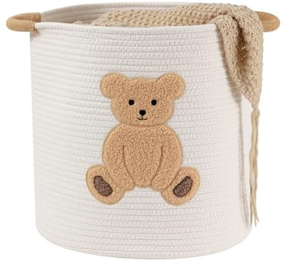 Cesta Giochi Bambini Cesto Portabiancheria Contenitore Giochi Cestini Portaoggetti, Cesta Di Stoccaggio In Corda Di Cotone Intrecciato Per Bambini, Cesto Per Coperte Per Il Soggiorno (Grande, Orso)