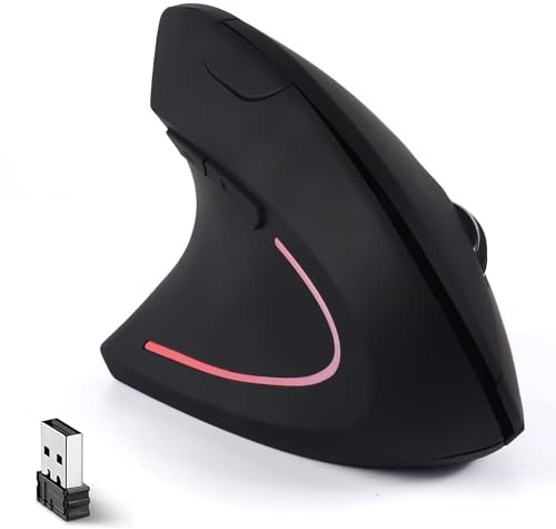 SRAYG Left Handed Ergonomic Mouse, Vertical Wireless Mouse for Left Hand, 2.4G USB Carpal Tunnel Lefty Mouse, 3 Adjustable DPI, 6 Buttons, for Laptop, PC, Computer, Mac, Windows, Desktop -Black