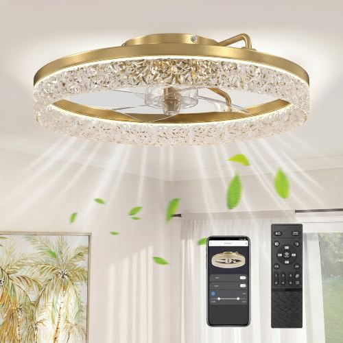 HOMCOM Ceiling Fans with Lights Remote & App Control, Modern, 50 cm, Gold