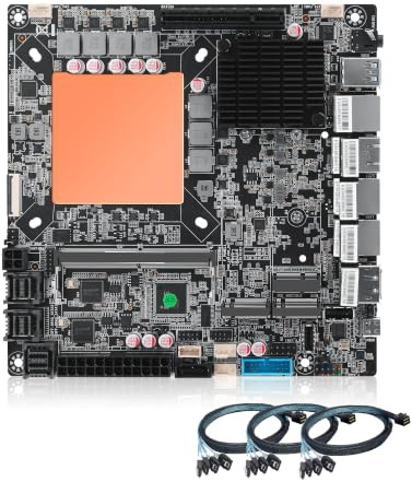 Mini ITX NAS Motherboard Ultra 125H, 12 Bay NAS Mainboard, 4-Ports 10GbE + 2x 5GbE + 2.5GbE, 2x NVMe, DDR5 32GB RAM 1TB SSD, PCIe 4.0 x8 Slot, HD+DP+Type-C(3 * 4-SATA cable)