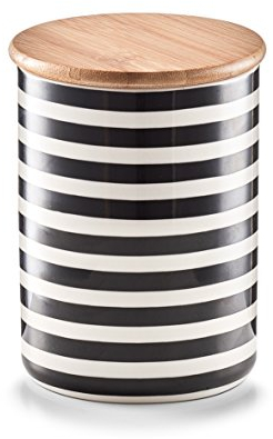 Zeller 19823 Vorratsdose m. Bambusdeckel Stripes, Keramik, ca. Ø 10 x 13 cm, 580ml, schicke Aufbewahrungsdose im Streifen-Look, lebensmittelecht, Frischhaltedose