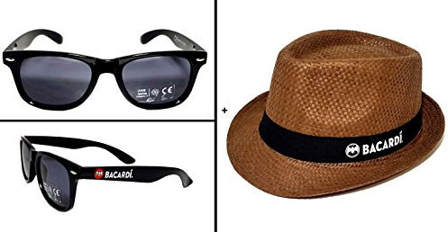 Bacardi Sommer Set - 1x Sonnenbrille mit 400 UV Schutz + Hut Strohhut Strandhut partyhut Sonnenhut in braun Material Hut : 100% Stroh Material Brille : Kunststoff