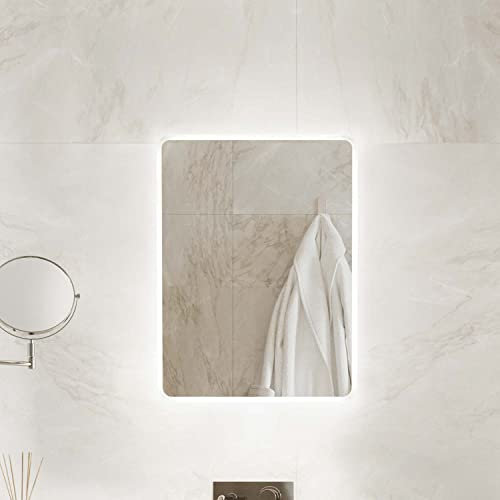 Illuminated Bathroom Mirror with Lights 390x500mm IP44 Rated - Globe Heated Demister Mirror LED with Motion Sensor, Bathroom Mirrors with Lights, Rotatable Wall-Mounted Vanity Mirrors for Bathrooms