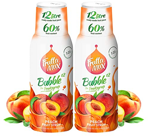 2 x 500 ml FruttaMax Pfirsiche Getränkesirup Frucht-sirup Konzentrat | weniger Zucker | mit 60% Fruchtanteil