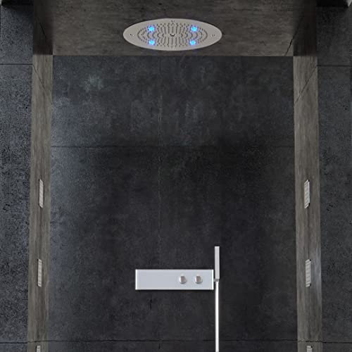 Soffione Doccia LED a Soffitto Installazione Da Incasso Acciaio Inox Tondo
