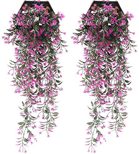 LoveniMen Künstliche Ranke, hängende Efeu Kunststoffpflanzen Grünpflanzen aus gefälschtem Weidengeflecht aus Rattan, Zweig für Garten, Girlande, Außen, Innenbereich, Zuhause, Fuchsia, 4 Stück