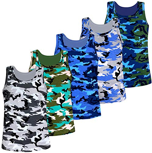 LOREZA ® 5 Pack Jungen Camouflage Unterhemden Tank Top (164-170 (14-15 Jahre), Modell 1-5 STÜCK)