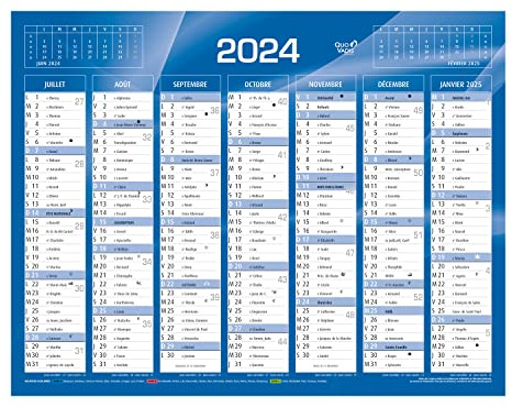 Quo Vadis - 10 Wandkalender – Französisch – Classic – Blau – 14 Monate von Dezember bis Januar 2025 – 43 x 33,5 cm – Papier Clairefontaine weiß – hergestellt in Frankreich