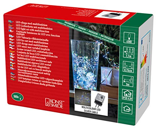 Konstsmide Micro LED Büschellichterkette Cluster, mit 8 Funktionen, Steuergerät und Memoryfunktion, 360 bunte Dioden, 4.5V Innentrafo, silberfarbener Draht - 3874-590