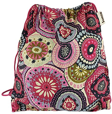 Sunsa Mädchen Turnbeutel Rucksack, Stoffbeutel mit Kordelzug. Baumwolltasche für Schule/Kindergarten. Kinderrucksäcke als Kleine Geschenke für Kinder (pink/Mandala)