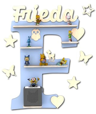 Holzura Tonie Regal für Toniebox, Toniebox Regal personalisiert mit Name und Holzsymbolen, Tonie Aufbewahrung (Buchstabe F)