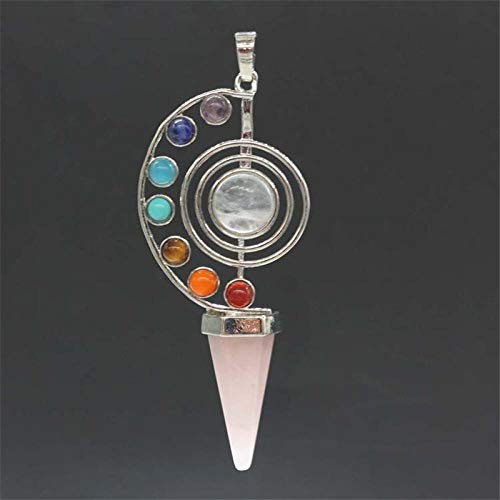 Cone Shape Natural Stone Pendulum Crystal Yoga 7 Chakra Spiral Hexagonal Cone Pendant Pendulums for Dowsing Pendul-Rose Quartz
