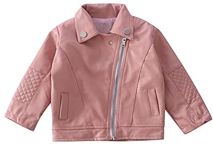 Blouson Enfants Filles Garçons Enfant Bébé Coupe-Vent Blazer Vêtements en Cuir Manteau Veste Courte Manteaux Et Blousons Cadeau De Noël pour Votre Bébé (A Pink, 2-3 Ans)
