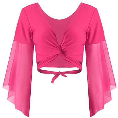 ranrann Haut Danse Classique Femme Boléro Danse du Ventre Gilet Danseuse Cardigan Haut Danse Orientale Blouse Ballet Costume Danse Tenue Spectacle Dancewear B Rose Taille Unique