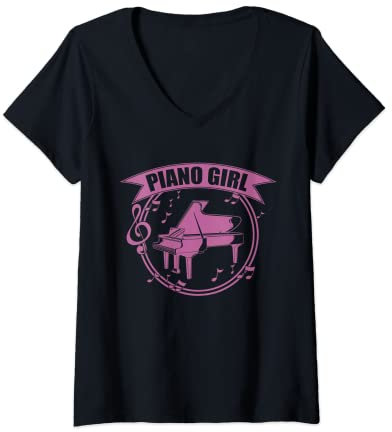 Femme Joue Piano Au Clavier D'Un Orchestre De Jazz T-Shirt avec Col en V