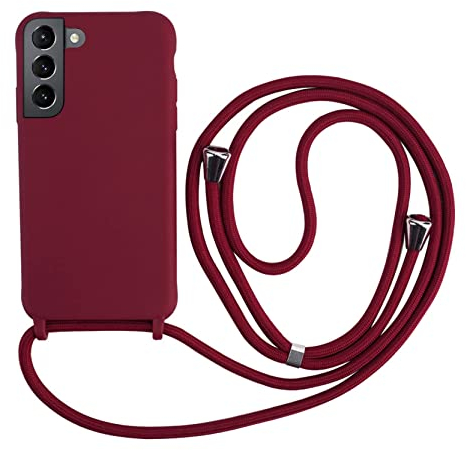 2ndSpring Schutzhülle mit Halskette, kompatibel mit Samsung Galaxy S22, Umhängeband aus Seil, Anhänger, Schutzhülle, weiches Silikon, Rot
