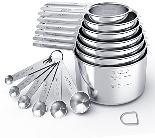 TILUCK Juego de tazas y cucharas medidoras de acero inoxidable, tazas y cucharas, utensilios de cocina para cocinar y hornear (XL)
