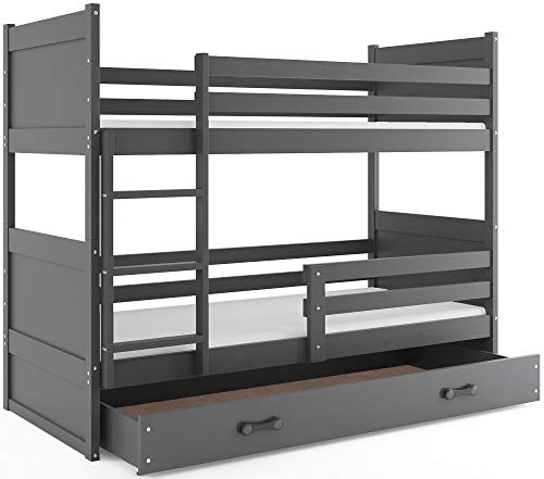 Interbeds Etagenbett Rico 160x80cm Grau+Varianten/mit Matratzen, Schublade und Lattenroste (grau+graue Schublade)