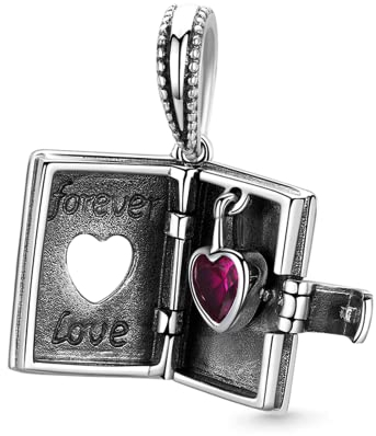 GNOCE Liebesbrief-Anhänger 925er Sterlingsilber baumelnde Charm-Perle eingelegt mit Rosen-Edelsteinen Schmuck Geschenk für Frauen Mädchen Tochter passend für Armbänder/Halskette (Liebesbrief)