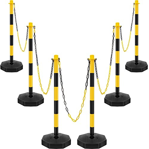Konohan 6 Sets 34 Inch Parking Cone Delineators Post Traffic Cone Plastic Stanchion Set Stands Parking Barrier with Base 6.6 ft Chain S Hooks Reflective Collar (Yellow,Black)