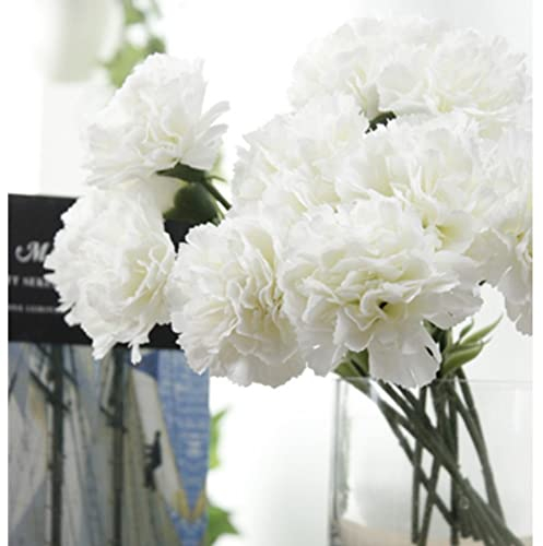 OUKEYI 18inch Artificial Flowers 10pcs Carnations Flowers Silk Hydrangea Bridal Wedding Bouquet for Home Garden Party Office Coffee House Decorations (White)