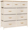 LYNCOHOME Chest of Drawers, Bedroom Drawers, Fabric Dresser with Wood Top and Large Storage Space, Easy to Assemble, for Bedroom, Living room, Kids room, Closet (Beige, 9 Drawers)