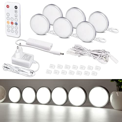 WOBANE Dimmbare LED Schrankleuchten, 6er küchenunterbauleuchte mit RF Fernbedienung,Superhell LED Unterbauleuchte,für Küche,Schrank,Regale,Vitrinen,Kleiderschrank, 6000K Kaltweiß