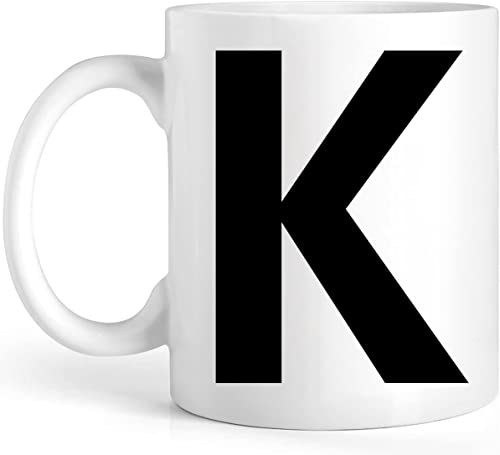 EKAM Personalised Mug Alphabet Letter K - Initial Mug with Letters - 11oz Ceramic Coffee/Tea Cup Gift for Christmas, Birthday, Secret Santa, Mother’s Day or Father’s Day Gift (Black - K)
