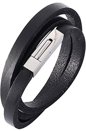 BCughia Armbänder Jungs, Armbaender Stahl Edelstahl Vintage Leder Weihnachten Schmuck Geschenk für Männer 18.5cm