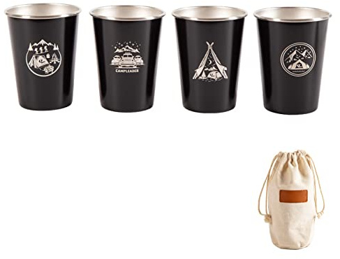 Juego de 4 vasos de whisky, vaso aislado de acero inoxidable, vaso de cerveza apilable, vaso pequeño de metal, vaso de doble pared aislado al vacío, vasos para beber para niños y adultos(Negro)