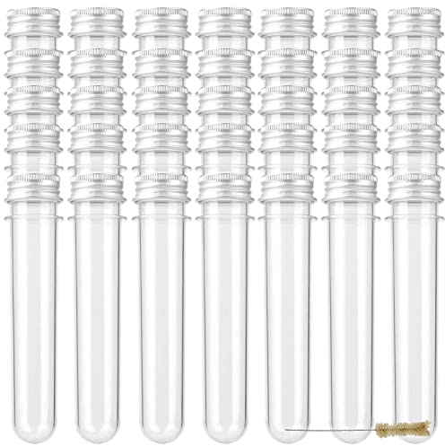 KOHAND 50 PCS 45 ml Plastic Test Tubes, Transparent Clear Plastic Storage Tube with Screw Cap Mini Single Sample Sealing Storage Bottle Container with Lid for Flowers Sweets Seeds Beads Candy