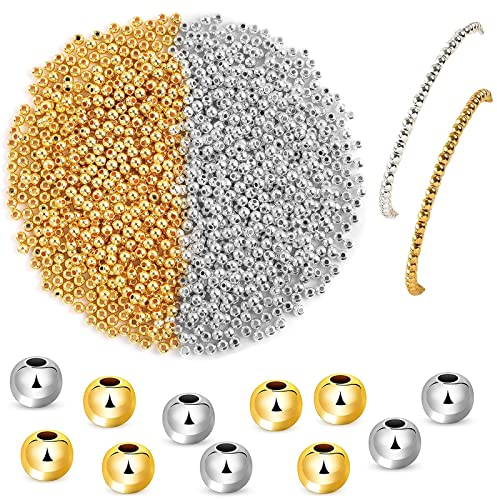 1200 Stücke Glatte Runde Perlen, 4 mm Kleine Abstandhalter Perlen, Runde Perlen Spacer Beads CCB Lose Perlen, für Armband Halskette Schmuck Ohrringe Handwerk DIY(Gold, Silber)