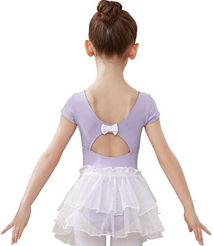 AOQUNFS Body Danza Bambina con Gonna Tutu Maniche Corte Vestito da Balletto Danza Ginnastica Classica Leotards per Ragazze, BT04-Viola,10-11Anni