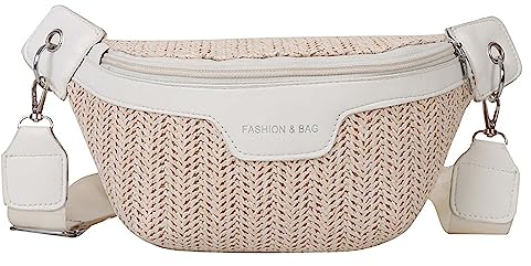 Sac à bandoulière en paille pour femme - Sac banane en paille - Sac banane à bandoulière, blanc, One Size