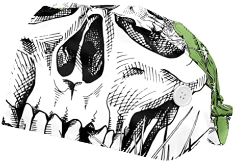 FVQL 2 Stück OP-Haube, Unisex-Peeling-Haube, Arzt-Haube, Totenkopf- und Kakteenmuster